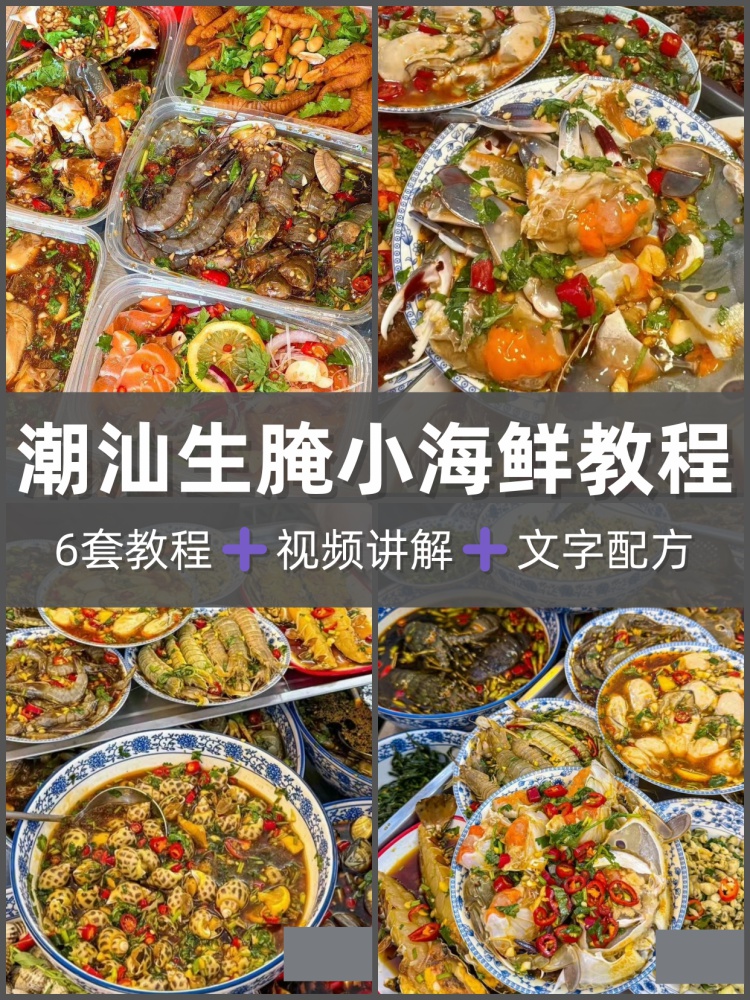 潮汕生腌海鲜餐饮配方技术制作地摊店铺开店教程培训小吃摆摊-淘配方