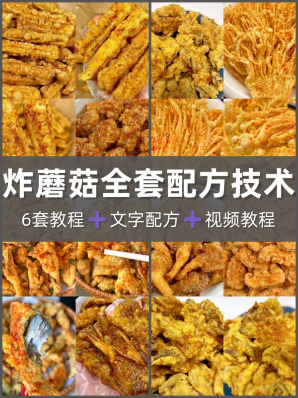 6套炸蘑菇商业技术教程炸蘑菇配方制作教程摆摊开店私房小吃技术-淘配方