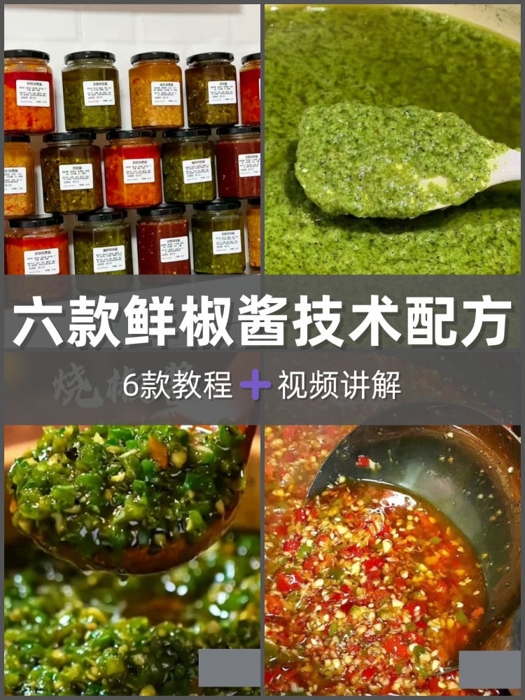 六款鲜椒酱藤椒秘制蒜蓉酱贡菜红鲜椒烧椒酱餐饮配方技术实体店铺-淘配方