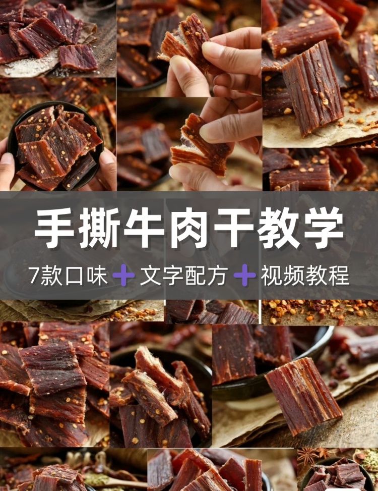 手撕牛肉干全套7个口味商用自用摆摊手撕牛肉干视频教程配方-淘配方