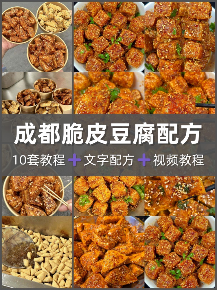 网红脆皮豆腐技术配方甜辣麻辣五香糖醋口味商用资料培训视频教程-淘配方